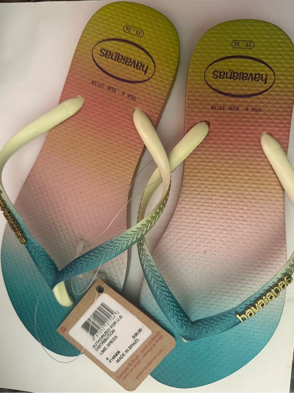 Havaianas Women's Ombre Flip Flops in Yellow Pink Teal